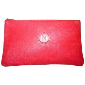 FENDI SAS Early True Red Zucchino Small F Logo Coated Canvas